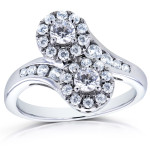 Curvy Two-Stone Ring with 1ct TDW Diamonds in White Gold by Yaffie