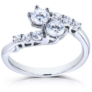 Curved Ring with Two Prong Set White Gold Diamonds totaling 1ct TDW by Yaffie Two