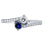 Blue Sapphire and Diamond Two-Stone Ring in White Gold by Yaffie Two