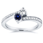 Blue Sapphire and Diamond Two-Stone Ring in White Gold by Yaffie Two