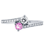 Pink Sapphire and Diamond Double-Rock Ring in White Gold by Yaffie Two