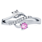 White Gold Pink Sapphire & Diamond Two-Stone Curved Ring by Yaffie Two