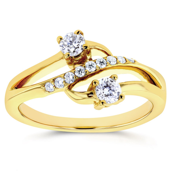 Curved Two-Stone Diamond Ring with 1/3ct TDW in Gold by Yaffie Two