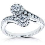 White Gold Yaffie Two Collection Ring with 1/2 Carat Diamonds and Curved Two-Stone Design
