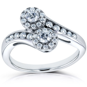 Two Collection White Gold 1/2ct TDW Diamond Two-stone Curved Ring - Custom Made By Yaffie™