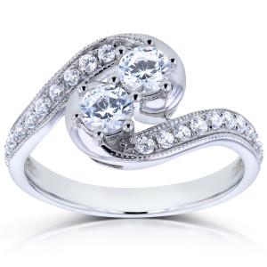 White Gold 1ct TDW Diamond Swirl Ring from Yaffie Two Collection with Dual Stones