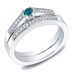 Blue Diamond Bridal Set with Yaffie Gold, 1/4ct TDW