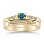 Blue Diamond Bridal Set with Yaffie Gold, 1/4ct TDW