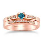 Blue Diamond Bridal Set - Yaffie Rose Gold with 1/4ct TDW