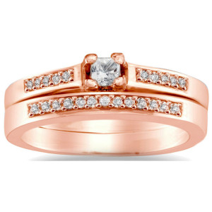 Rose Gold 1/4ct TDW Princess Diamond Bridal Ring Set - Custom Made By Yaffie™