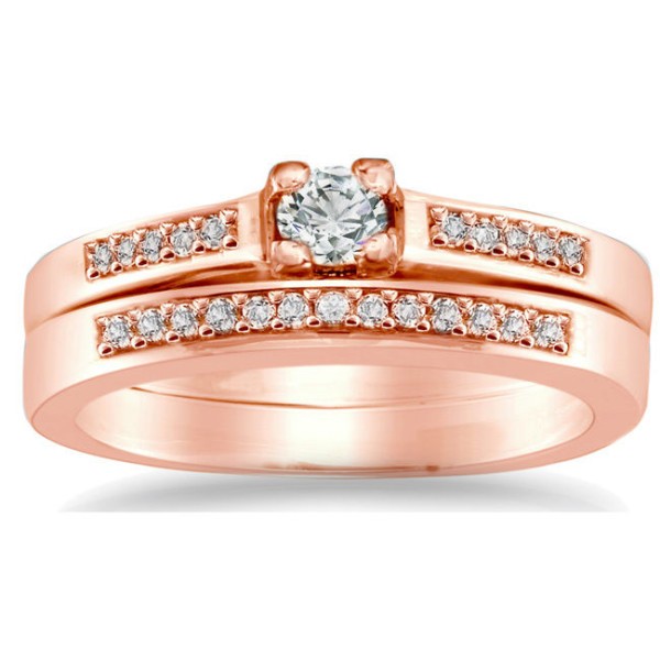 Rose Gold Diamond Bridal Set with 1/4ct TDW Round Stones by Yaffie