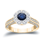 Yaffie Gold Diamond and Blue Sapphire Engagement Ring - Featuring 1 1/4 Carats of Brilliant Diamonds and 1/2 Carat of Rich Blue Sapphire.