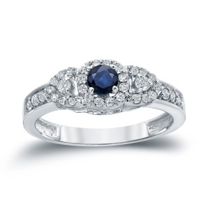 Blue Sapphire and Diamond Engagement Ring with Yaffie Gold