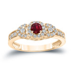 Sparkling Yaffie Gold Engagement Ring with 1/5ct Ruby and 1/3ct Diamond Total Weight
