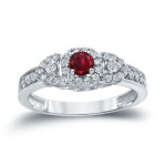 Sparkling Yaffie Gold Engagement Ring with 1/5ct Ruby and 1/3ct Diamond Total Weight