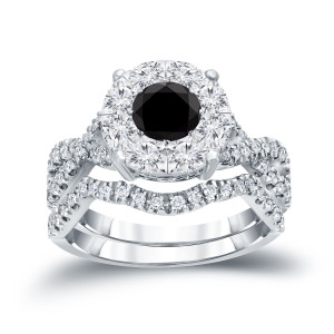 Yaffie™ Custom-Made Braided Bridal Ring Set with 1 1/5ct TDW Black Diamond Cluster