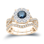 Blue Diamond Braided Bridal Ring Set with Yaffie 1 1/5ct TDW Cluster