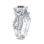 Brown Diamond Braided Bridal Ring Set with Yaffie 1 1/5ct TDW Cluster