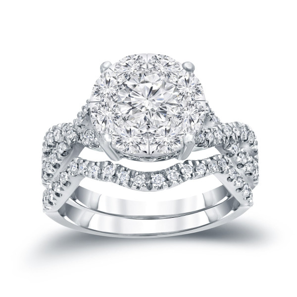 Braided Bridal Ring Set adorned with 1 1/5ct TDW Cluster Diamonds by Yaffie