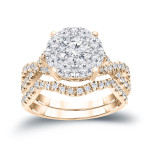 Braided Bridal Ring Set adorned with 1 1/5ct TDW Cluster Diamonds by Yaffie