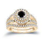 Yaffie ™ Custom Black Diamond Cluster Wedding Ring Set with 1.2ct Total Weight