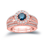 Blue Diamond Cluster Bridal Ring Set with Yaffie 1.6ct Total Diamond Weight