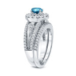 Blue Diamond Cluster Bridal Ring Set with Yaffie 1.6ct Total Diamond Weight