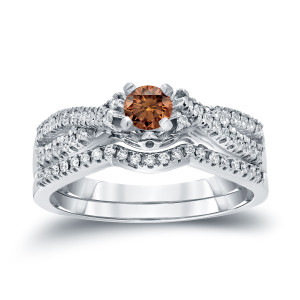 Braided Brown Diamond Bridal Ring Set with 1/2ct TDW by Yaffie