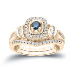 The Dazzling Yaffie Blue Diamond Bridal Ring Set with 1/2ct TDW Halo