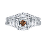 Sparkling Brown Diamond Bridal Set with Halo - Yaffie 1/2ct TDW