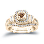 Brown Diamond Halo Bridal Set with 1/2ct TDW by Yaffie