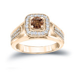 Brown Diamond Halo Engagment Ring - Yaffie, 1/2 Carat