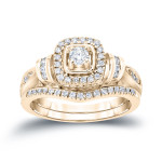 Yaffie Sparkling Diamond Bridal Set with Halo in 1/2ct Total Diamond Weight