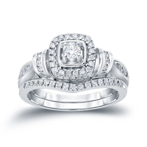 Yaffie Sparkling Diamond Bridal Set with Halo in 1/2ct Total Diamond Weight