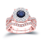 Blue Sapphire & Diamond Braided Cluster Bridal Ring Set