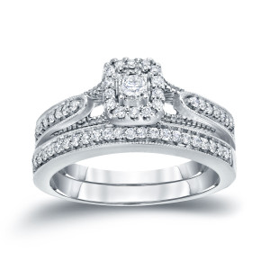 Halo Diamond Bridal Ring Set with Yaffie 1/3ct TDW Sparkle