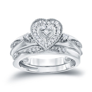 Heart-Shaped Bridal Ring Set with 1/5ct TDW of Sparkling Halo Diamonds by Yaffie