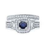 Blue Sapphire and Diamond Bridal Set by Yaffie, with 1/6ct and 1/2ct TDW respectively.