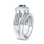 Bridal Set Featuring 1/6ct Blue Sapphire and 1/2ct Total Diamond Weight by Yaffie