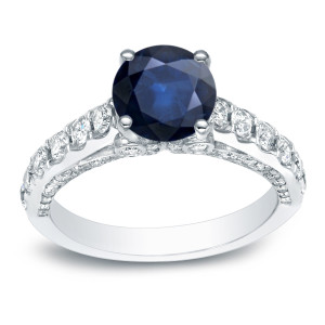 Engage with Elegance - 1ct Sapphire & 3/4ct Cut Diamonds Yaffie Ring