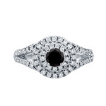 Yaffie ™ Crafts Stunning 1ct Round Black Diamond Cluster Engagement Ring
