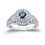 Engage elegantly with the stunning Yaffie blue diamond cluster ring.