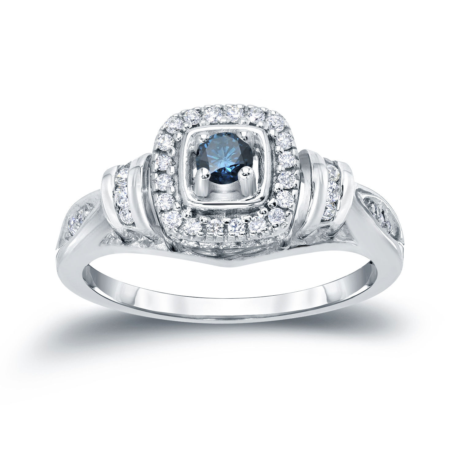 2/5ct TDW Halo Blue Diamond Engagement Ring from Yaffie Jewellery