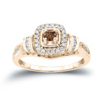 Brown Diamond Halo Engagement Ring with 2/5ct TDW by Yaffie