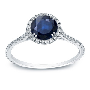3/4ct Blue Sapphire and 3/4ct TDW Round Diamonds Engagement - Custom Made By Yaffie™