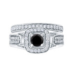 Yaffie ™ Customised Vintage Bridal Ring Set with 3/4ct Captivating Black Round Diamonds.