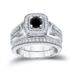 Yaffie ™ Customised Vintage Bridal Ring Set with 3/4ct Captivating Black Round Diamonds.