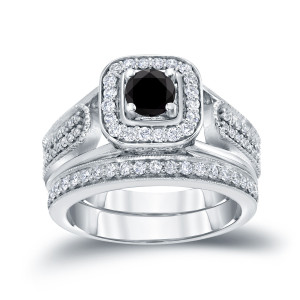 Yaffie ™ Customised Vintage Bridal Ring Set with 3/4ct Captivating Black Round Diamonds.