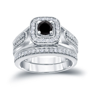 Yaffie™ Custom Vintage Black Diamond Bridal Set - 3/4ct TDW Round Cut