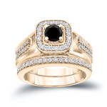 Yaffie ™ Customised Vintage Bridal Ring Set with 3/4ct Captivating Black Round Diamonds.